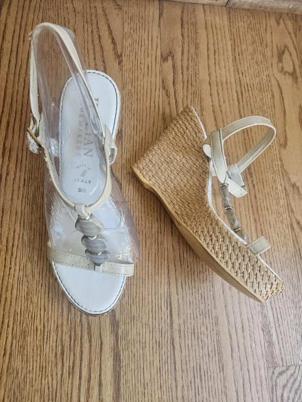Italian Shoemakers Cream Wedge Sandals